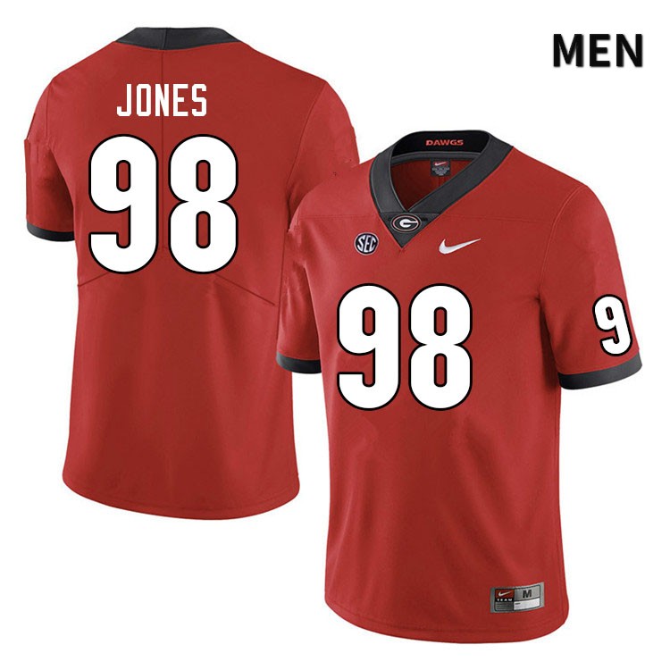 Georgia Bulldogs Men's Noah Jones #98 Red Stitched College UGA Football Jersey 23KA016GO